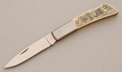 Gerber Knives Silver Knight Lockback with Ivory Micarta Scales handle material - Obverse Side - Item #KLC15647