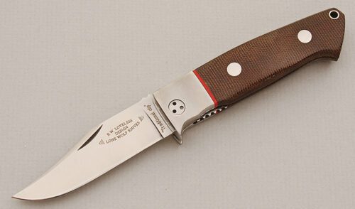 Lone Wolf Knives R.W. Loveless Traditional Clip with Green Canvas Micarta Scales handle material - Obverse Side - Item #KLC15649