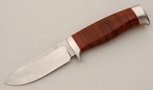 Rock Creek Knives Drop Point Hunter with Stacked Leather Handle handle material - Obverse Side - Item #KLC15652