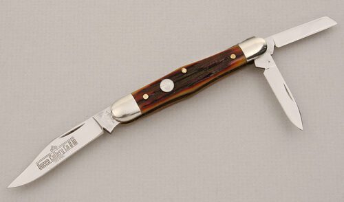 Queen Cutlery #48 Stockman with Brown Jigged Bone Scales handle material - Obverse Side - Item #KLC15654