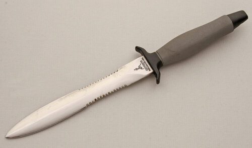 Gerber Knives Mark II with Black And Gray Armorhide handle material - Obverse Side - Item #KLC15657