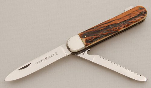 J.A. Henckels Outdoorsman Folder with Stag Scales handle material - Obverse Side - Item #KLC15663