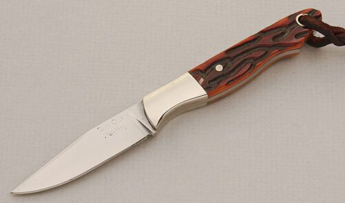 Burr Oak Knives Small Hunter with Brown Jigged Bone Scales handle material - Obverse Side - Item #KLC15669
