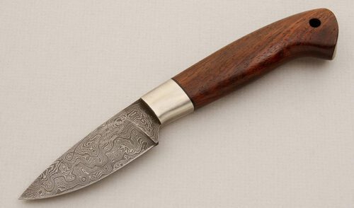 Steve Mullin Damascus Hunter with Desert Ironwood Handle handle material - Obverse Side - Item #KLC15671