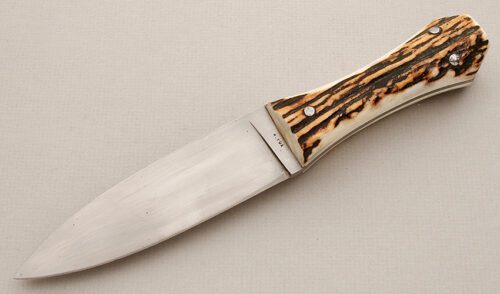 Wendell Fox Spear Point Bowie with Stag Scales handle material - Obverse Side - Item #KLC15672