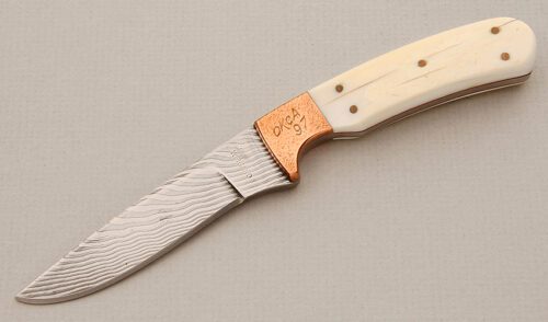 Gerome Weinand Bird & Trout Knife with Mammoth Ivory Scales handle material - Obverse Side - Item #KLC15673