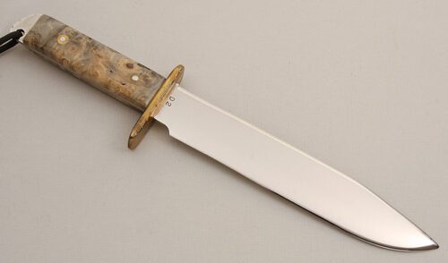 Unknown Maker Camp Knife with Buckeye Burl Scales handle material - Obverse Side - Item #KLC15680