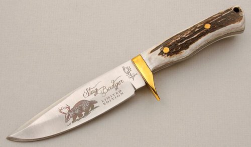 German Bull Knives Stag Badger Limited with Stag Scales handle material - Obverse Side - Item #KLC15686