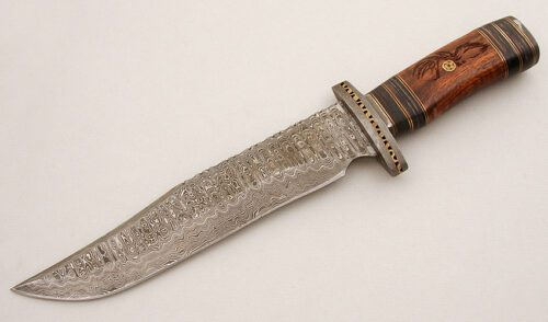 Unknown Maker Damascus Bowie with Desert Ironwood Handle handle material - Obverse Side - Item #KLC15719