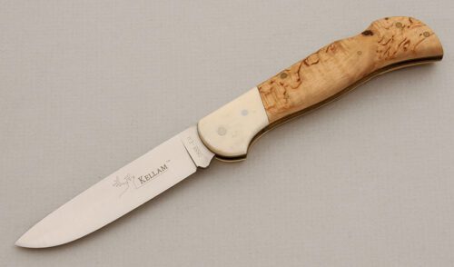 Kellam Knives 0888 Lockback with Curly Birch Wood Scales handle material - Obverse Side - Item #KLC15737