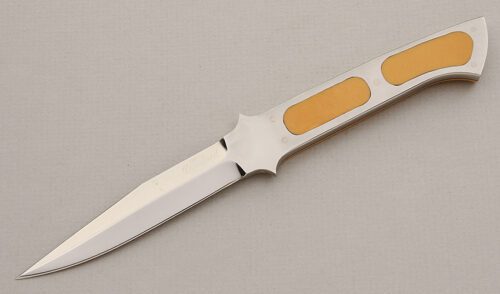 Pat Crawford Boot Knife with Paper Micarta Scales handle material - Obverse Side - Item #KLC15740