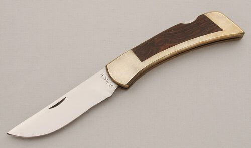 Gerber Knives Large Sportsman Lockback with Brass Frame handle material - Obverse Side - Item #KLC15743