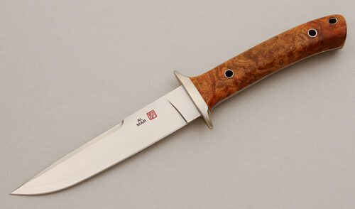 Al Mar Knives Shiva 25th Anniversary with Chinese Quince Burl Scales handle material - Obverse Side - Item #KLC15748