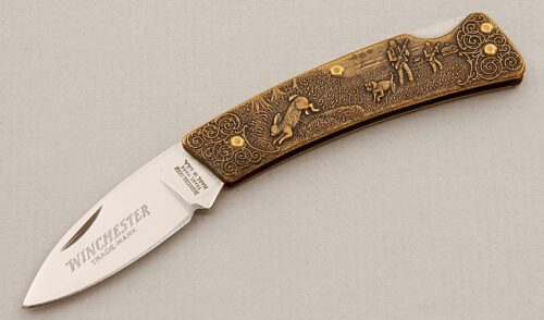 Winchester Knives 1990-1 Lockback with Cast Bronze Frame handle material - Obverse Side - Item #KLC15750