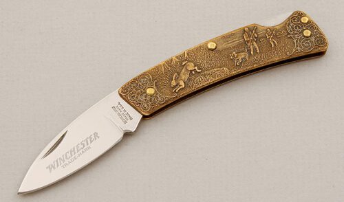 Winchester Knives 1990-1 Lockback with Cast Bronze Frame handle material - Obverse Side - Item #KLC15751