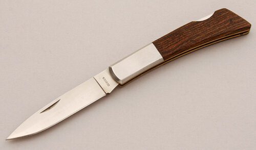 Gerber Knives Silver Knight Lockback with Rosewood Scales handle material - Obverse Side - Item #KLC15763