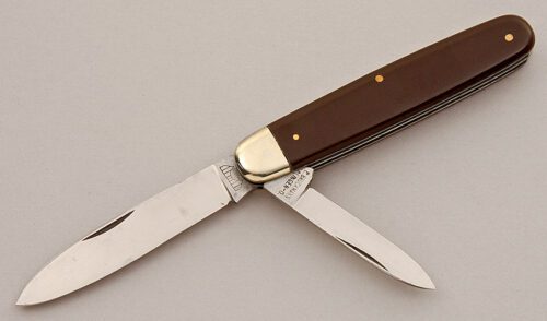 Bruckmann Knives Sleeveboard Folder with Brown Delrin Scales handle material - Obverse Side - Item #KLC15769