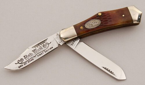 Cripple Creek Cutlery Knife World Trapper with Brown Jigged Bone Scales handle material - Obverse Side - Item #KLC15770
