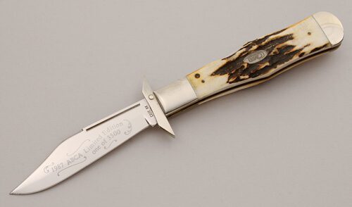Case Cutlery 1987 ABCA Swing Guard Folder with Stag Scales handle material - Obverse Side - Item #KLC15780