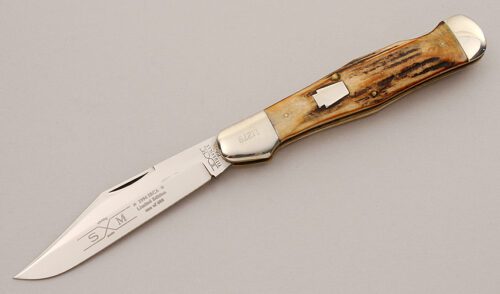 Schatt & Morgan 1994 IBCA Folding Hunter with Stag Scales handle material - Obverse Side - Item #KLC15781