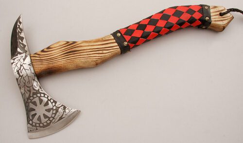 Unknown Maker Etched Tomahawk with Wood Handle