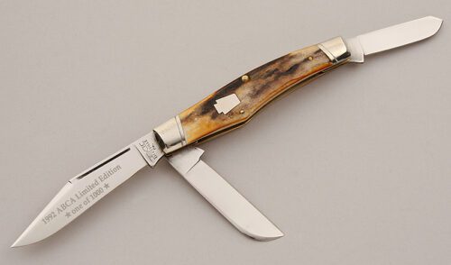 Schatt & Morgan 1992 ABCA Stockman with Stag Scales handle material - Obverse Side - Item #KLC15784