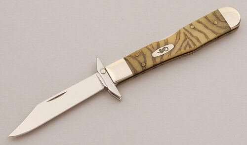 Case Cutlery Small Swing Guard Folder with Striped Natural Bone Scales handle material - Obverse Side - Item #KLC15799