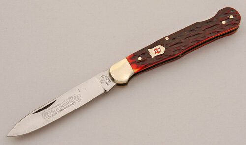 Kissing Crane Robert Klaas Lockback with Red Jigged Bone Scales handle material - Obverse Side - Item #KLC15800