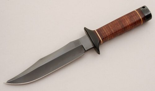 Sog Knives 5th Special Forces Bowie with Stacked Leather Handle handle material - Obverse Side - Item #KLC15812
