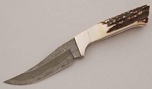 Bear & Son Cutlery Damascus Hunter with Stag Scales handle material - Obverse Side - Item #KLC15816