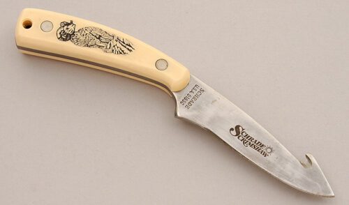 Schrade Cutlery 518SC Hunter with Ivory Micarta Scales handle material - Obverse Side - Item #KLC15836
