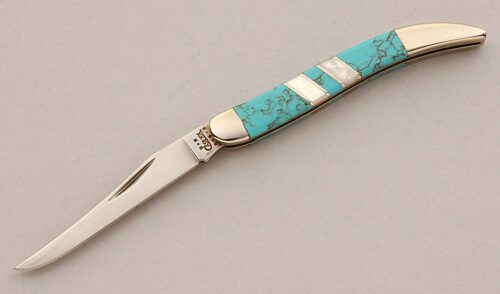 Case Cutlery Folding Texas Toothpick with Turquoise Scales handle material - Obverse Side - Item #KLC15843