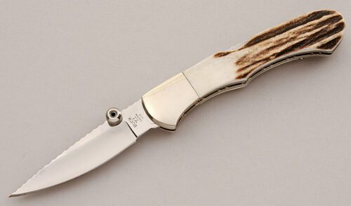 Buck Knives 532SP4 Custom with Sambar Stag Scales handle material - Obverse Side - Item #KLC15846