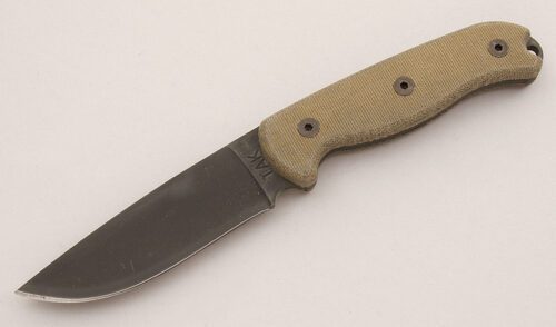Ontario Knife Co. TAK-1 with Canvas Micarta Scales handle material - Obverse Side - Item #KLC15852