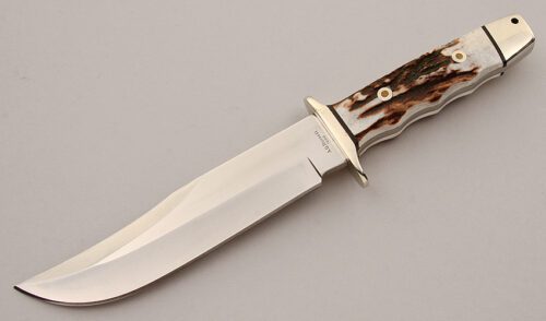 A.G. Russell 1965 Camp knife with Sambar Stag Scales handle material - Obverse Side - Item #KLC15860