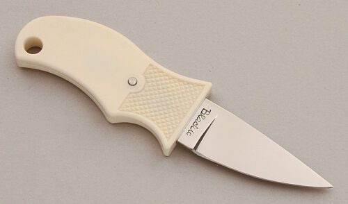Blackie Collins Knives Buddy System with White FRN Frame handle material - Obverse Side - Item #KLC15876