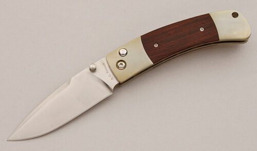 A.G. Russell Button Lock Folder with Cocobolo Scales handle material - Obverse Side - Item #KLC15888