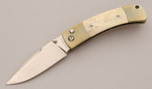 A.G. Russell Button Lock Folder with Smooth White Bone Scales handle material - Obverse Side - Item #KLC15889
