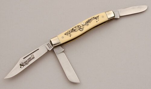 Schrade Cutlery SC505 Stockman with Ivory Micarta Scales handle material - Obverse Side - Item #KLC15894