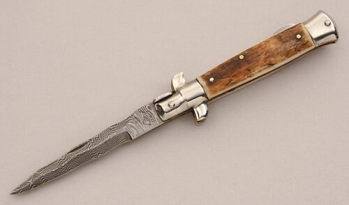 Falcon Knives Serpentine Stiletto with Stag Scales handle material - Obverse Side - Item #KLC15895