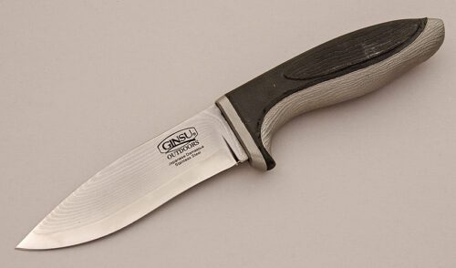 Ginsu Damascus Hunter with Rubberrized & Kraton Handle handle material - Obverse Side - Item #KLC15902