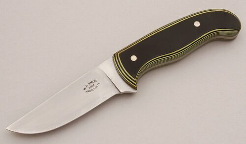 M.J. (Mike) Smith Hunter with Black & Yellow Micarta Scales handle material - Obverse Side - Item #KLC15903