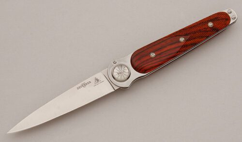 Lone Wolf Knives Paul Defender Axial Lock with Checkered Cocobolo Scales handle material - Obverse Side - Item #KLC15947