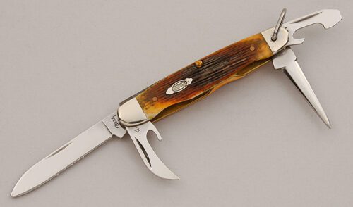 Case Cutlery 6409 Junior Scout with Amber Jigged Bone Scales handle material - Obverse Side - Item #KLC15953
