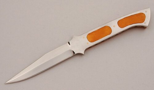 Pat Crawford Boot Knife with Single Paper Micarta Scale handle material - Obverse Side - Item #KLC15967