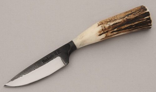 Ray Kirk Forged Kneck Knife with Stag Handle handle material - Obverse Side - Item #KLC15969
