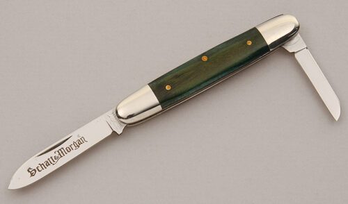 Schatt & Morgan Series XI Pen Knife with Green Laminated Wood Scales handle material - Obverse Side - Item #KLC15972