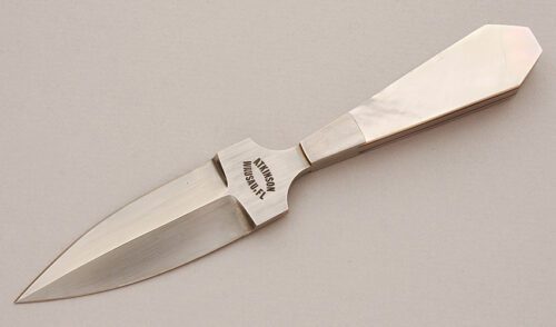Dick Atkinson Boot Knife with Mother of Pearl Scales handle material - Obverse Side - Item #KLC15973