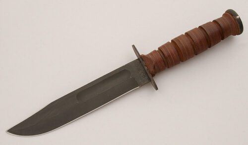 Camillus Cutlery U.S.M.C. Fighter with Stacked Leather Handle handle material - Obverse Side - Item #KLC15987