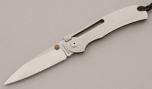 A.G. Russell K87C One Hand Knive with Stainless Steel Frame handle material - Obverse Side - Item #KLC16017